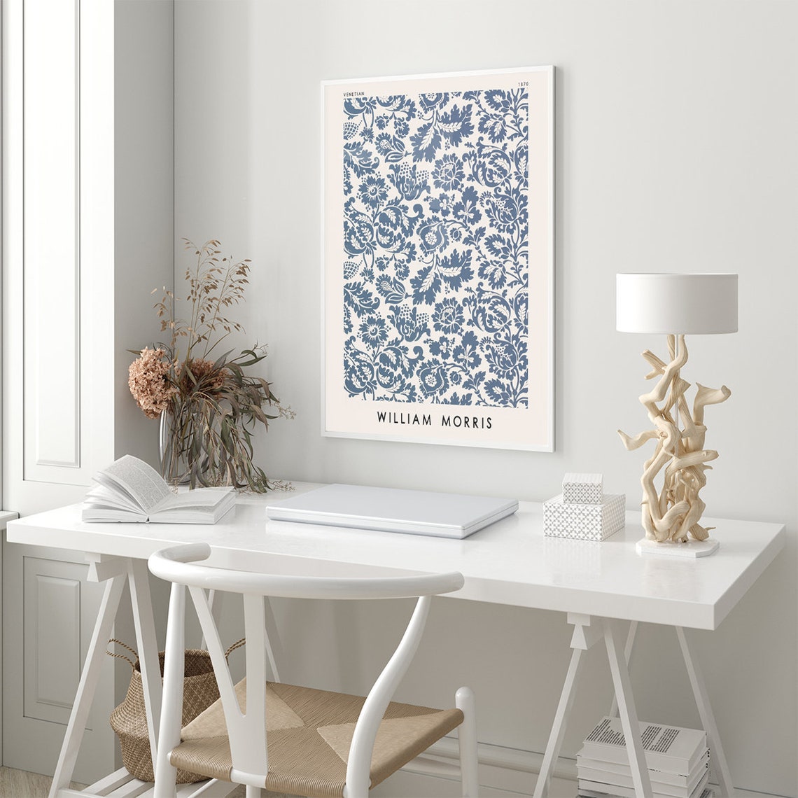 William Morris Venetian 1870 Blue Floral Pattern Vintage Poster - Image 2