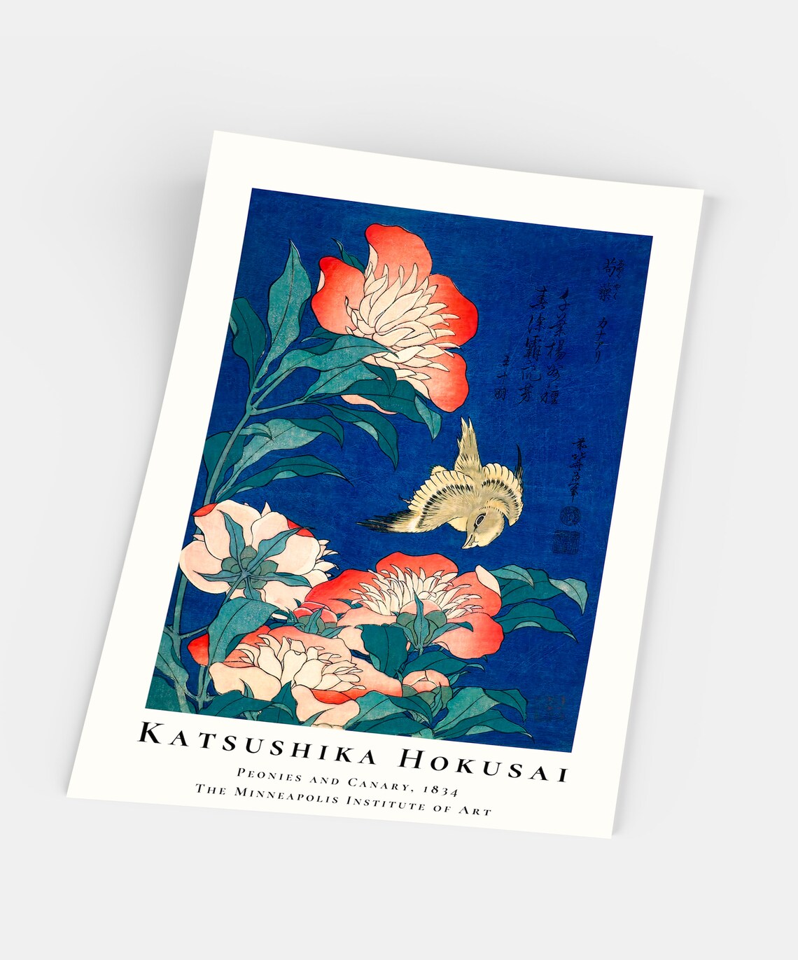 Hokusai Peonies and Canary 1834 Japanese Woodblock Floral Poster - Image 5