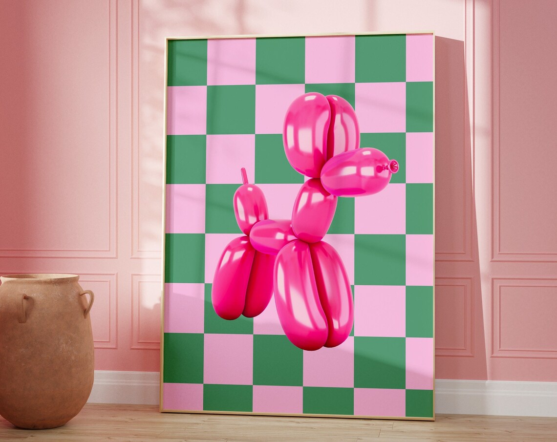 Pop Art Balloon Dog Poster, Preppy Pink Boho Decor