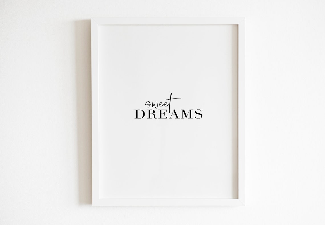 Sweet Dreams Bedroom Script Typography Minimalist Night Quote Poster