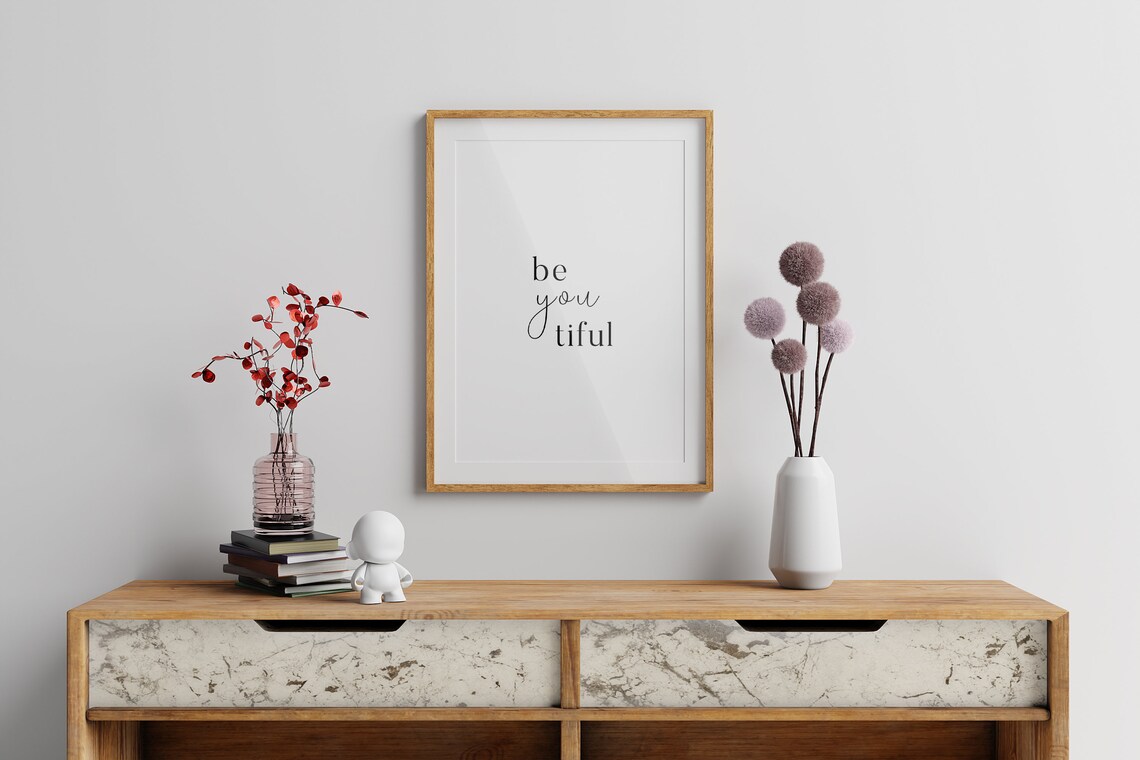 Be You Tiful Beautiful Wordplay Sweet Minimalist Quote Wall Art - Image 3