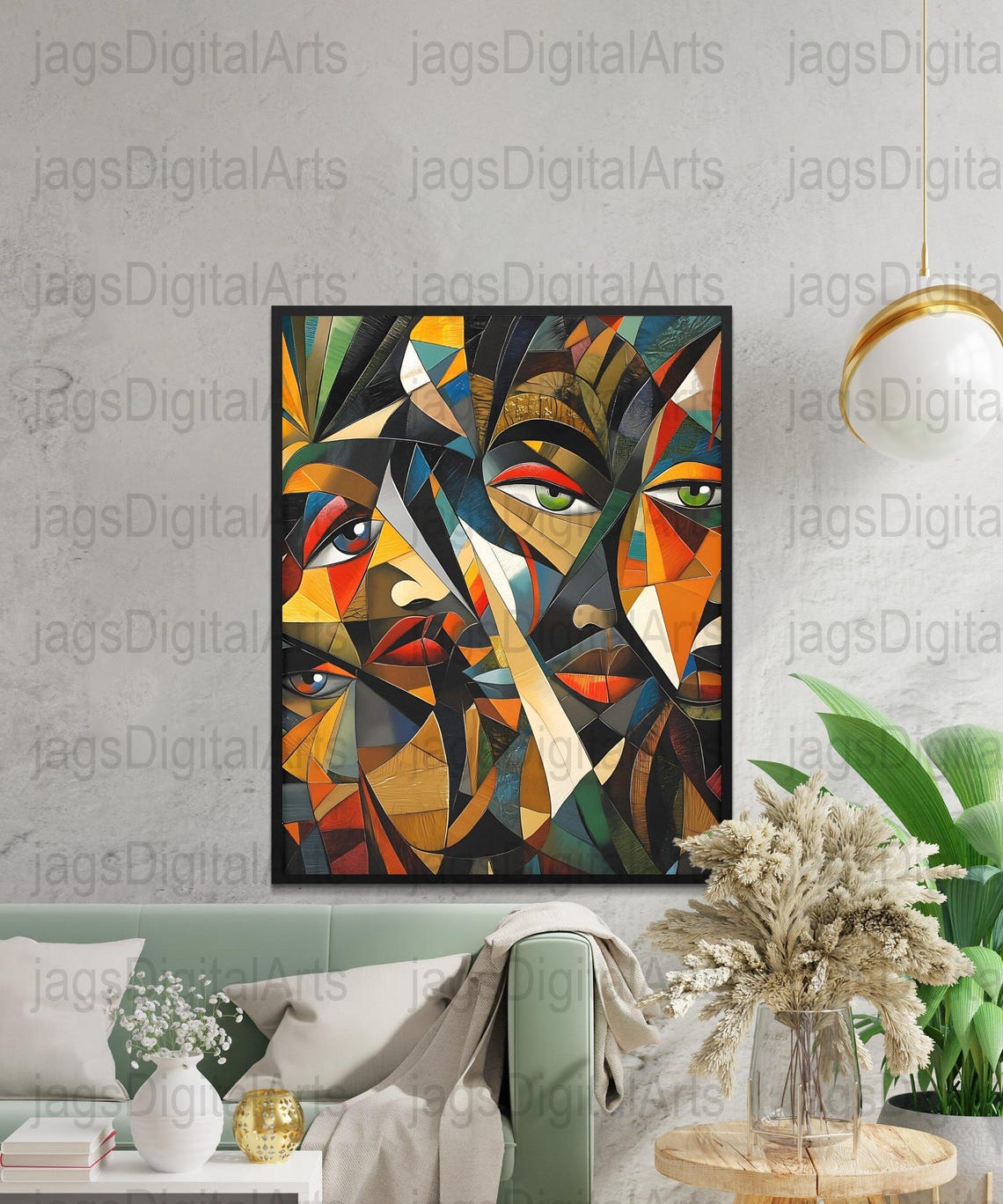 Cubist Geometric Faces Bold Color Mosaic Abstract Composition Poster - Image 5