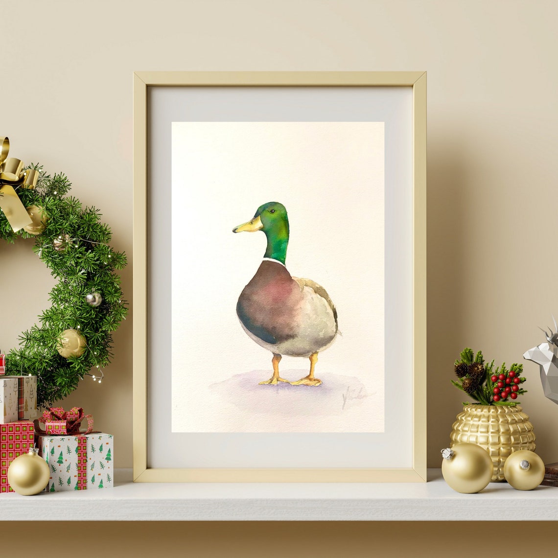 Elegant Mallard Drake in Profile Watercolor Bird Portrait Poster - Image 7