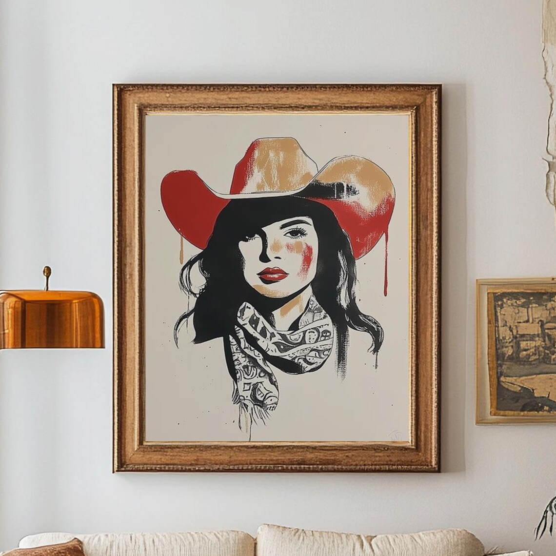 Texas Girl Cowgirl Red Hat and Bandana Pop Art Portrait Poster