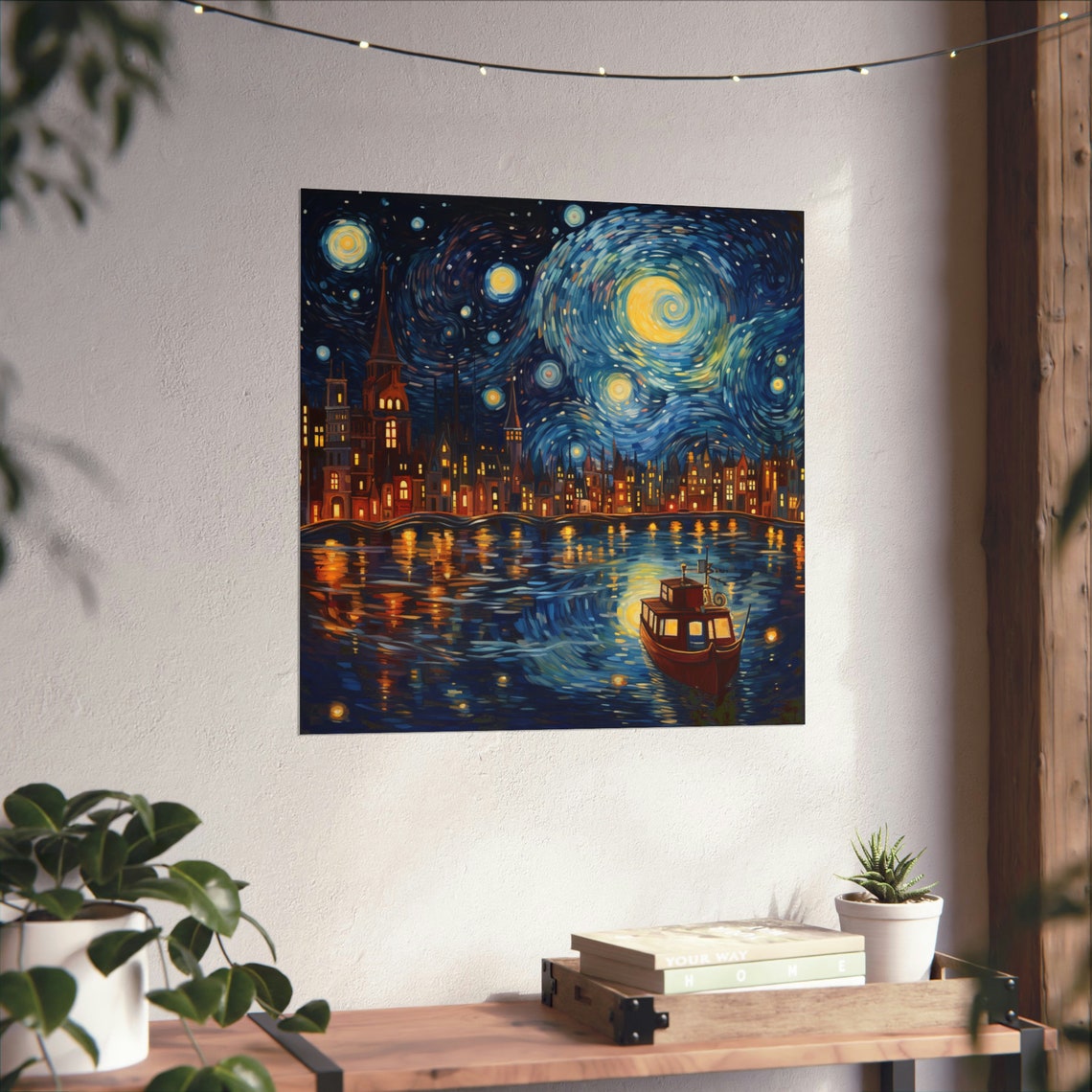 Post Impressionist Night City View From The Lake - Image 3