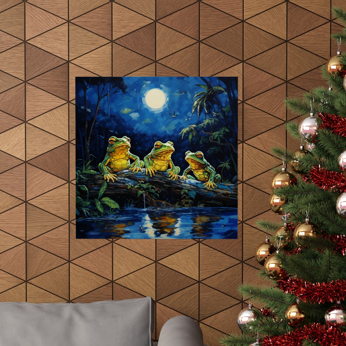 Post Impressionism Frogs On A Log Under The Moon - Image 4