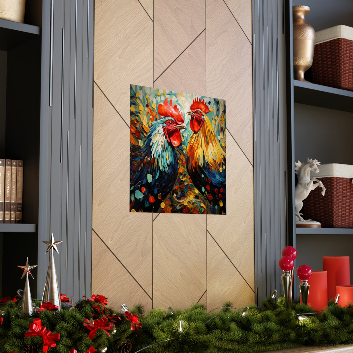 Post-Impressionism Abstract Roosters, Van Gohn Style - Image 3