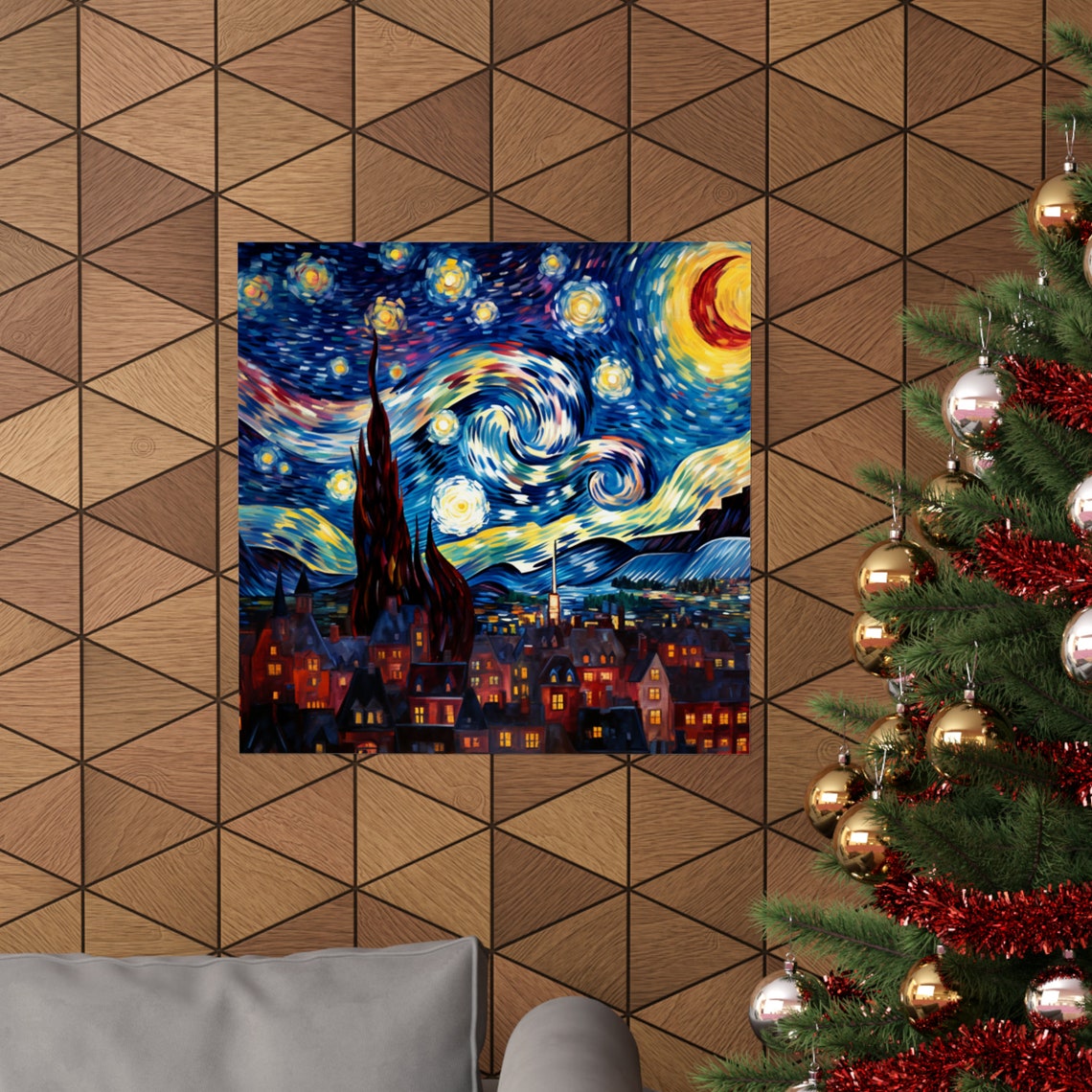 Stars And Moon, Post-Impressionist Abstract City Art - Image 4