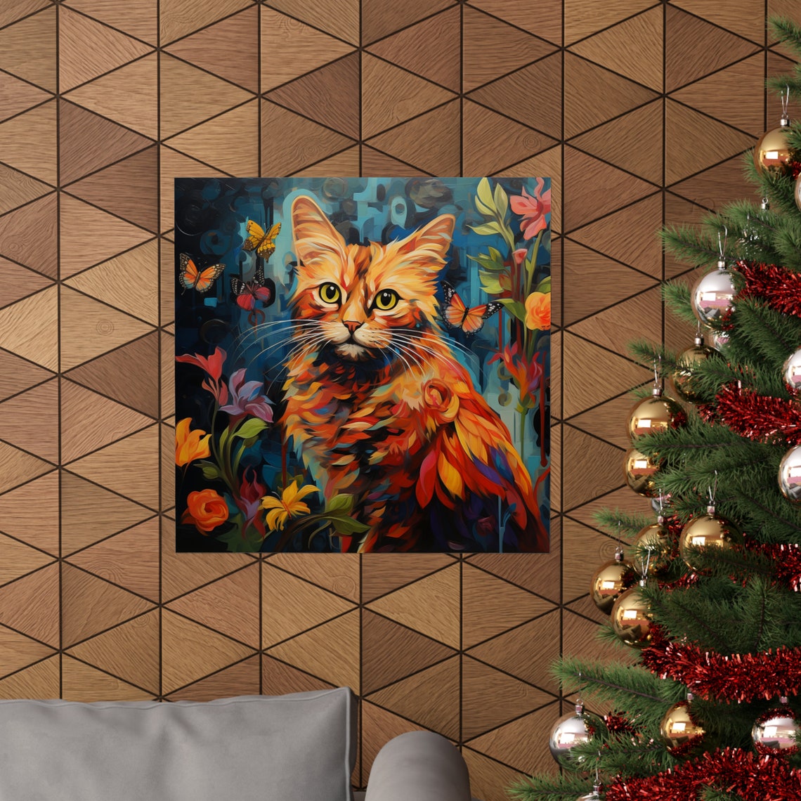 Post-Impressionism Cat and Butterflies Art Print - Image 4