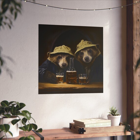 Honey Badgers Drinking, Animal Humor Poster