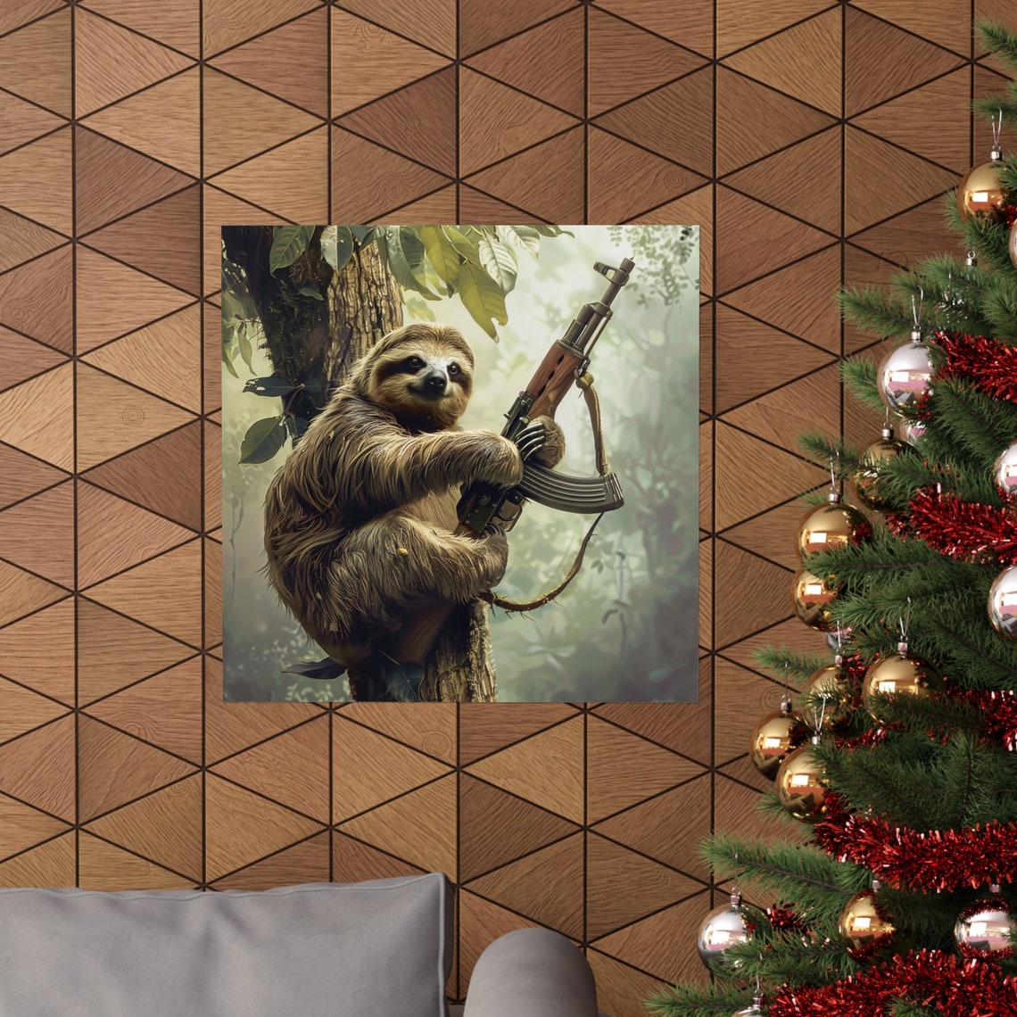 Army Sloth Poster, Funny Tree Hanging Sloth - Image 4