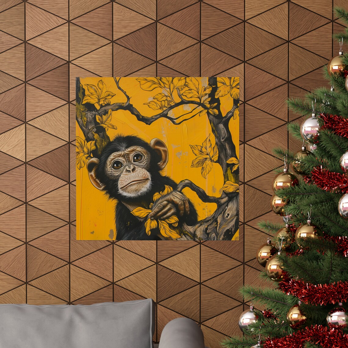 Curious Monkey Poster, Abstract Modern Animal Art - Image 4