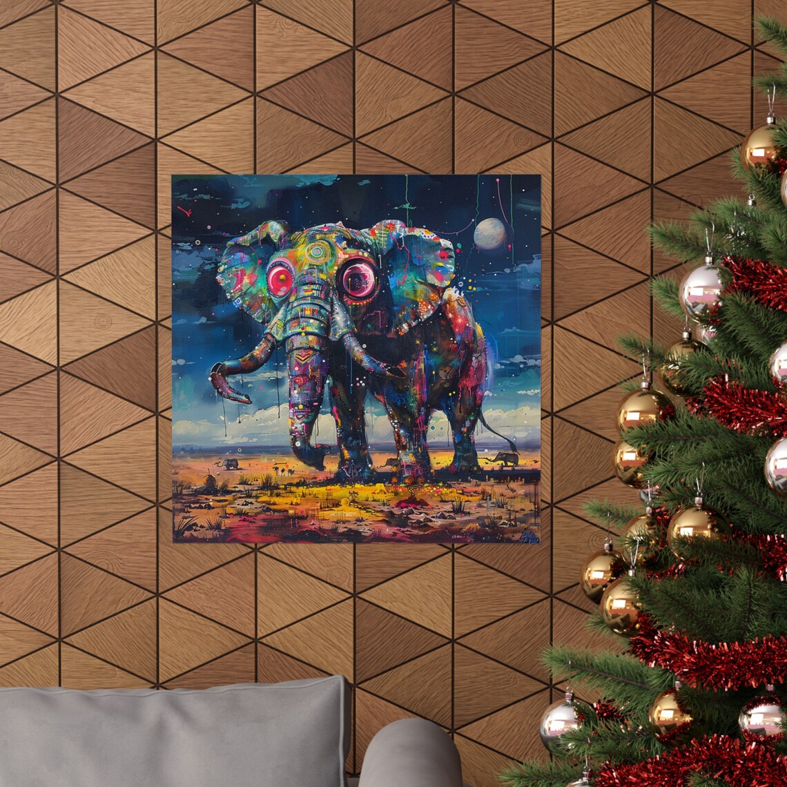Giant Abstract Elephant Poster, Trippy Safari Animal - Image 4