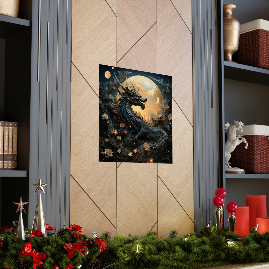 Moonlit Dragon Poster, Fantasy Wall Art Print - Image 2