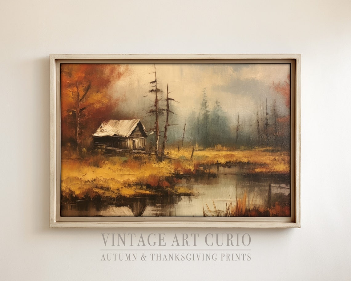 Warm Autumn Landscape Painting Vintage Rustic Fall Art Print Country Decor