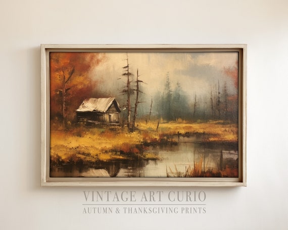 Warm Autumn Landscape Painting Vintage Rustic Fall Art Print Country Decor
