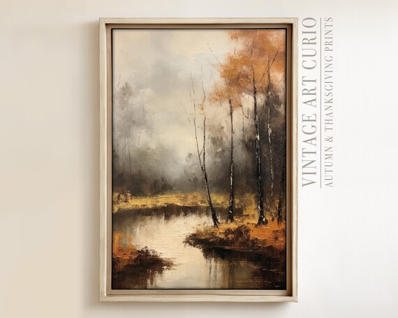 Warm Autumn Landscape Painting Vintage Rustic Fall Art Print Country Decor