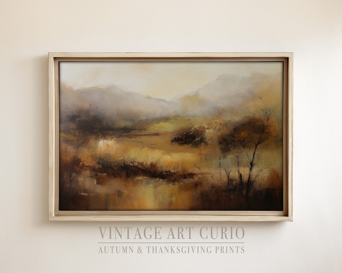 Moody Autumn Landscape Painting, Vintage Fall Art Print