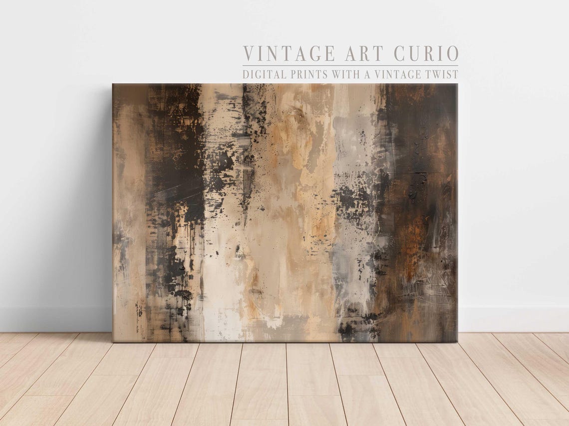 Neutral Beige and Black Abstract Textured Scandinavian Art Print
