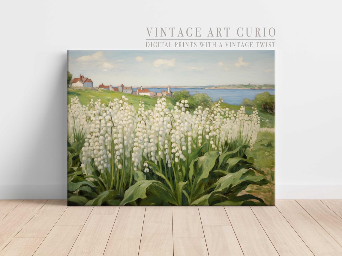 Lily of the Valley Vintage Botanical Coastal Village Art Print
