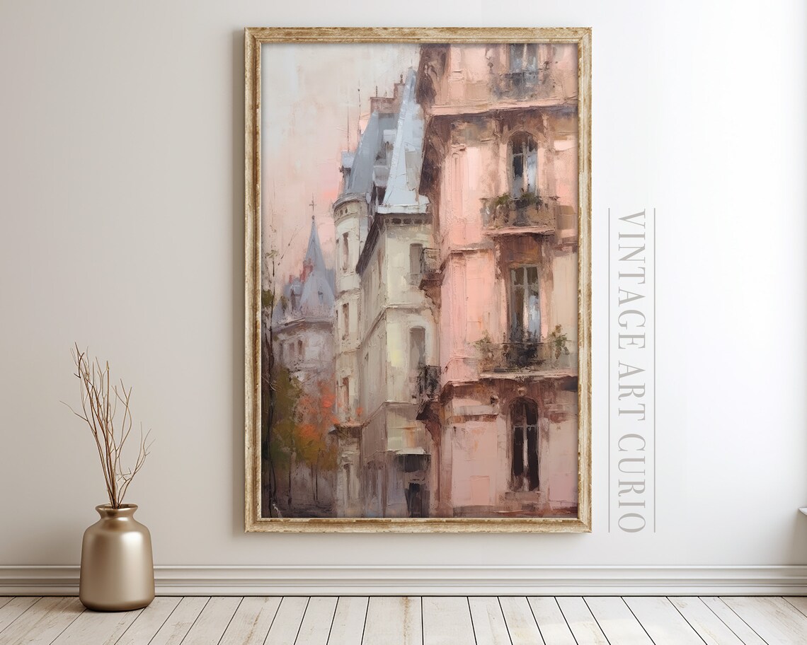 Vintage Paris Street Pink Haussmann Buildings Impressionist Art Poster