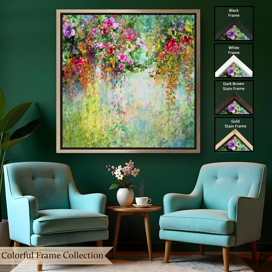 Dreamy Cascading Flowers Watercolor Garden Bright Impressionist Poster - Image 2