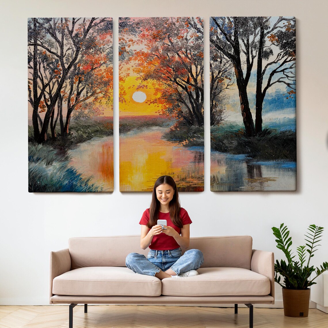 Winter River Sunset Snowy Trees Golden Reflection Nature Poster - Image 2