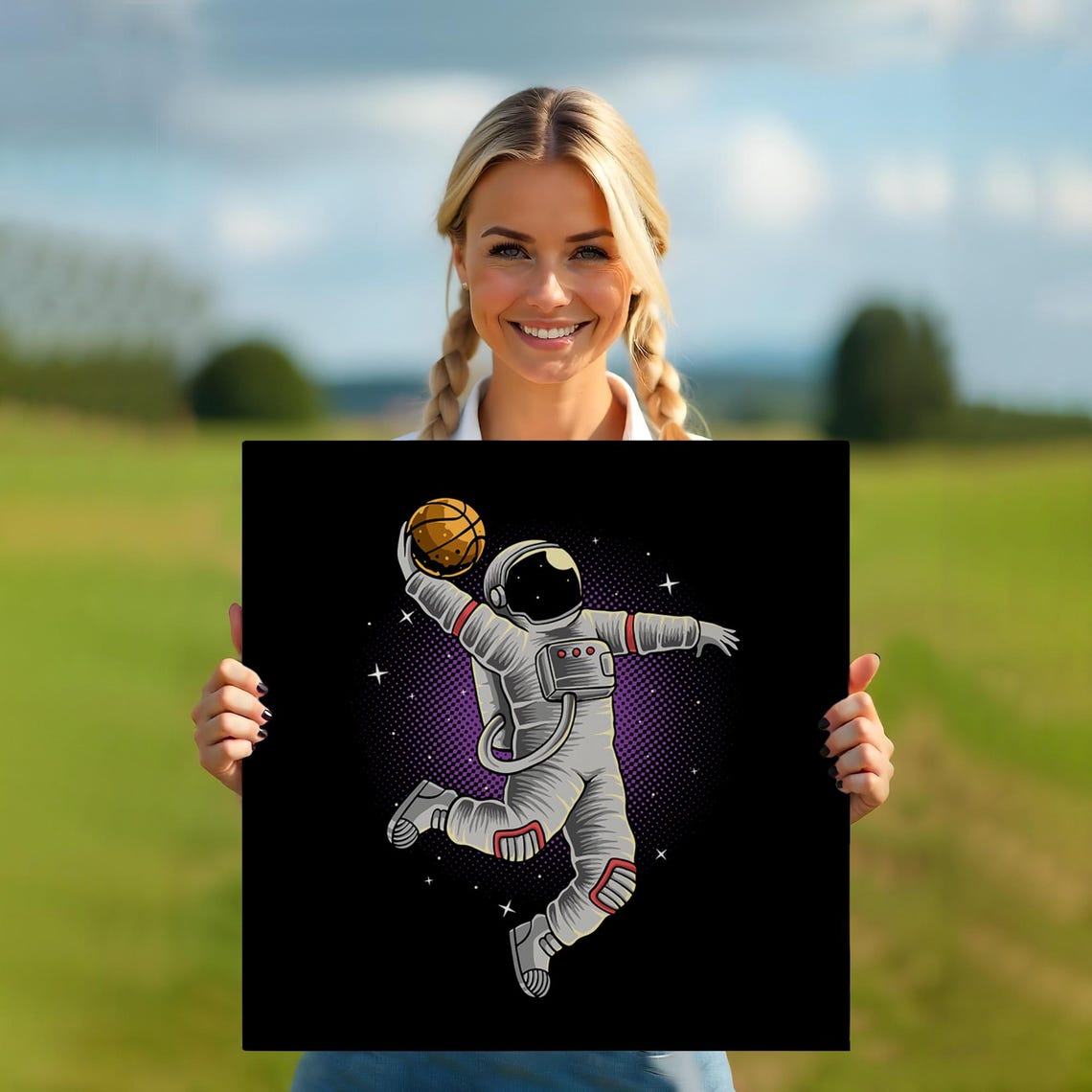 Astronaut Dunking Basketball In Space Retro Halftone Sports Poster - Image 5