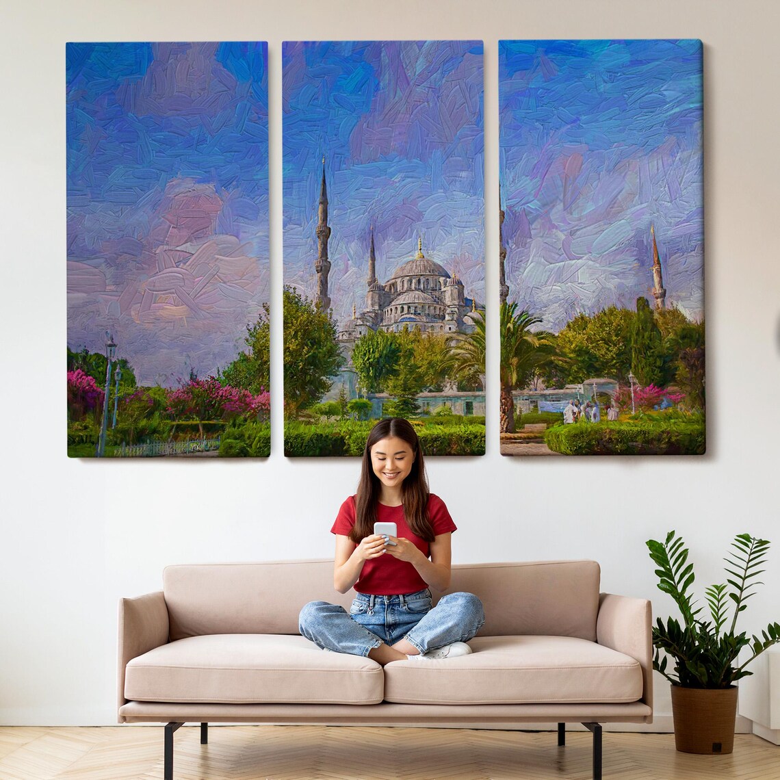 Istanbul Sultan Ahmed Mosque Blue Sky Garden Oil Painting Art Poster - Image 2