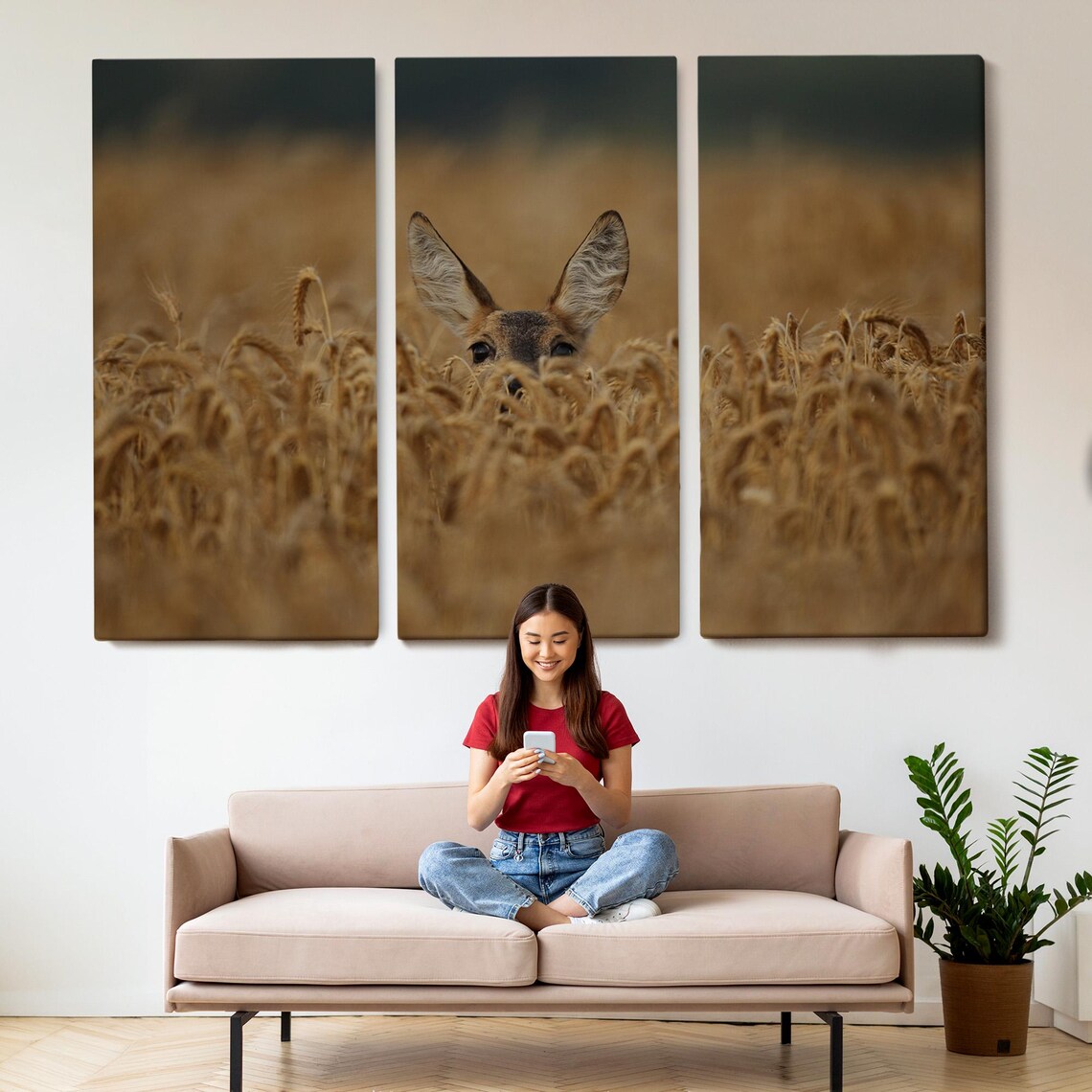 Roe Deer Peeking Out Of Golden Wheat Field Wildlife Photo Poster - Image 2