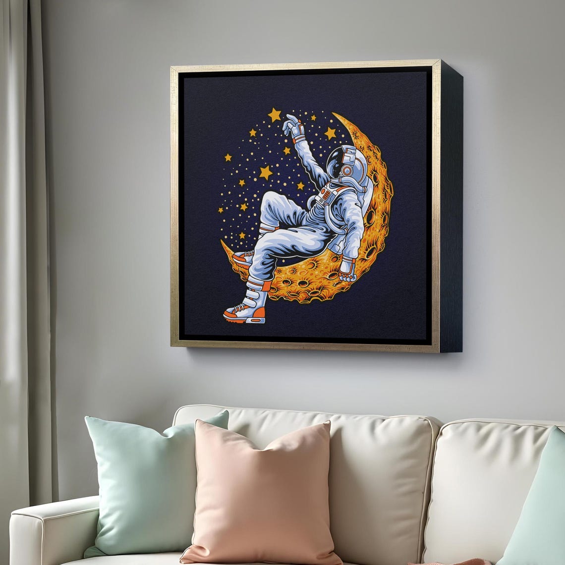 Astronaut Resting On The Moon Painting Illustration Modern Wall Decor Framed Wall Art Illustration Wall Art - Image 4