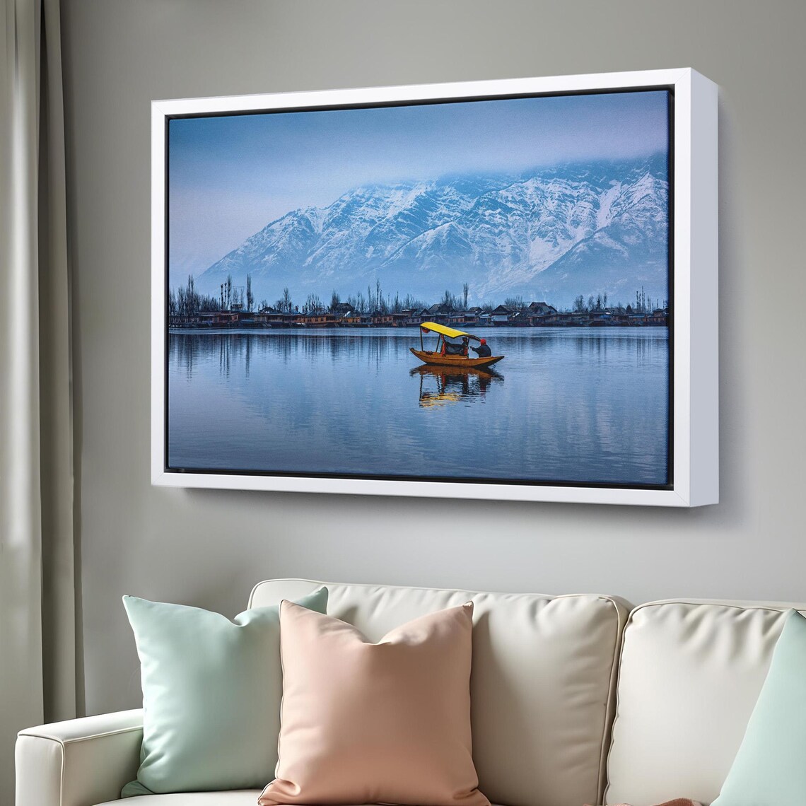 Dal Lake Srinagar Winter Shikara Boat Snowy Mountain India Poster - Image 3