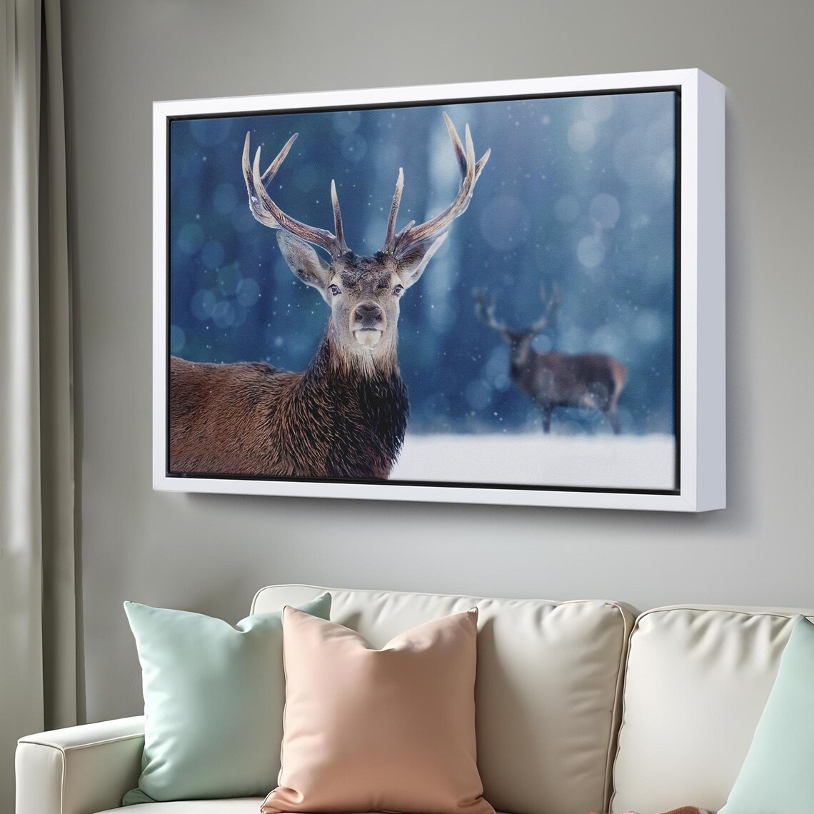 Red Deer Stag Snowy Forest Falling Snow Majestic Wildlife Photo Wall Art - Image 3