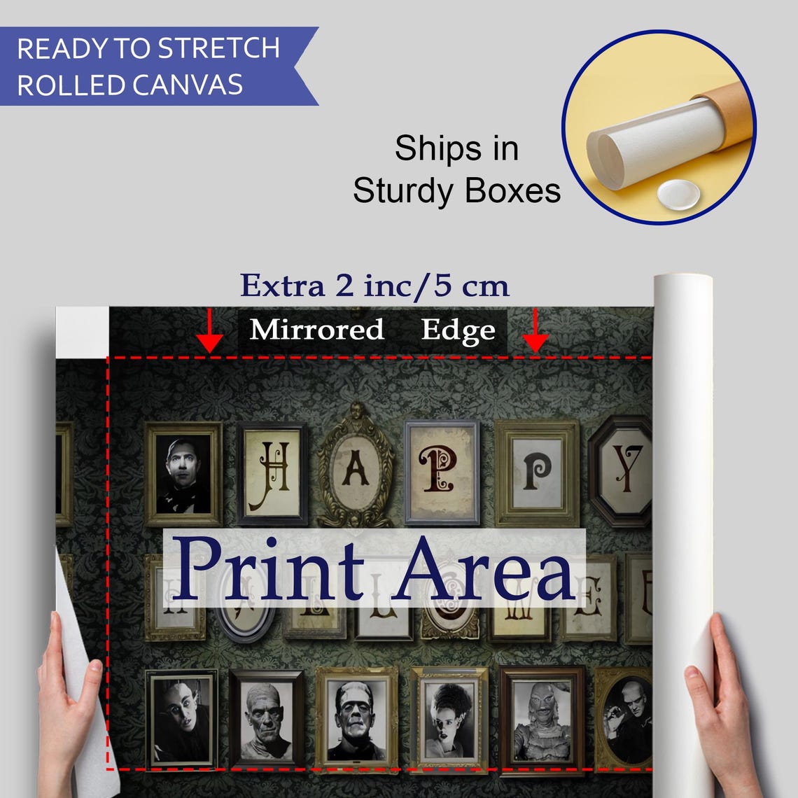 Vintage Happy Halloween Letter Frames Horror Movie Monsters Art Poster - Image 4