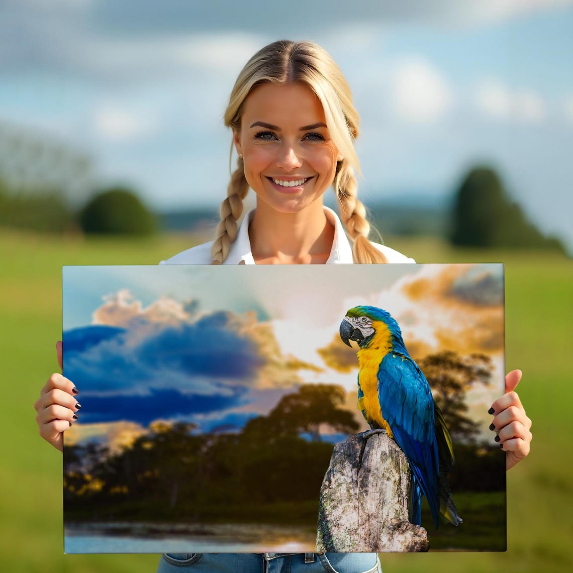 Blue And Yellow Macaw Parrot Perched At Sunset Tropical Photo Poster - Image 5