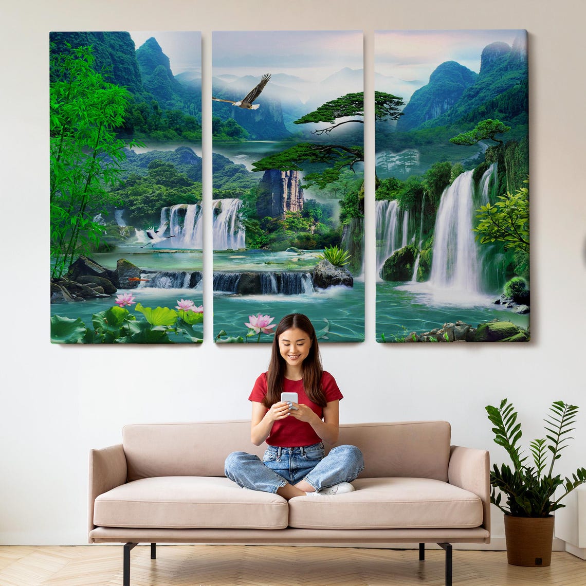 Waterfall View Nature Decor Art Print - Image 2