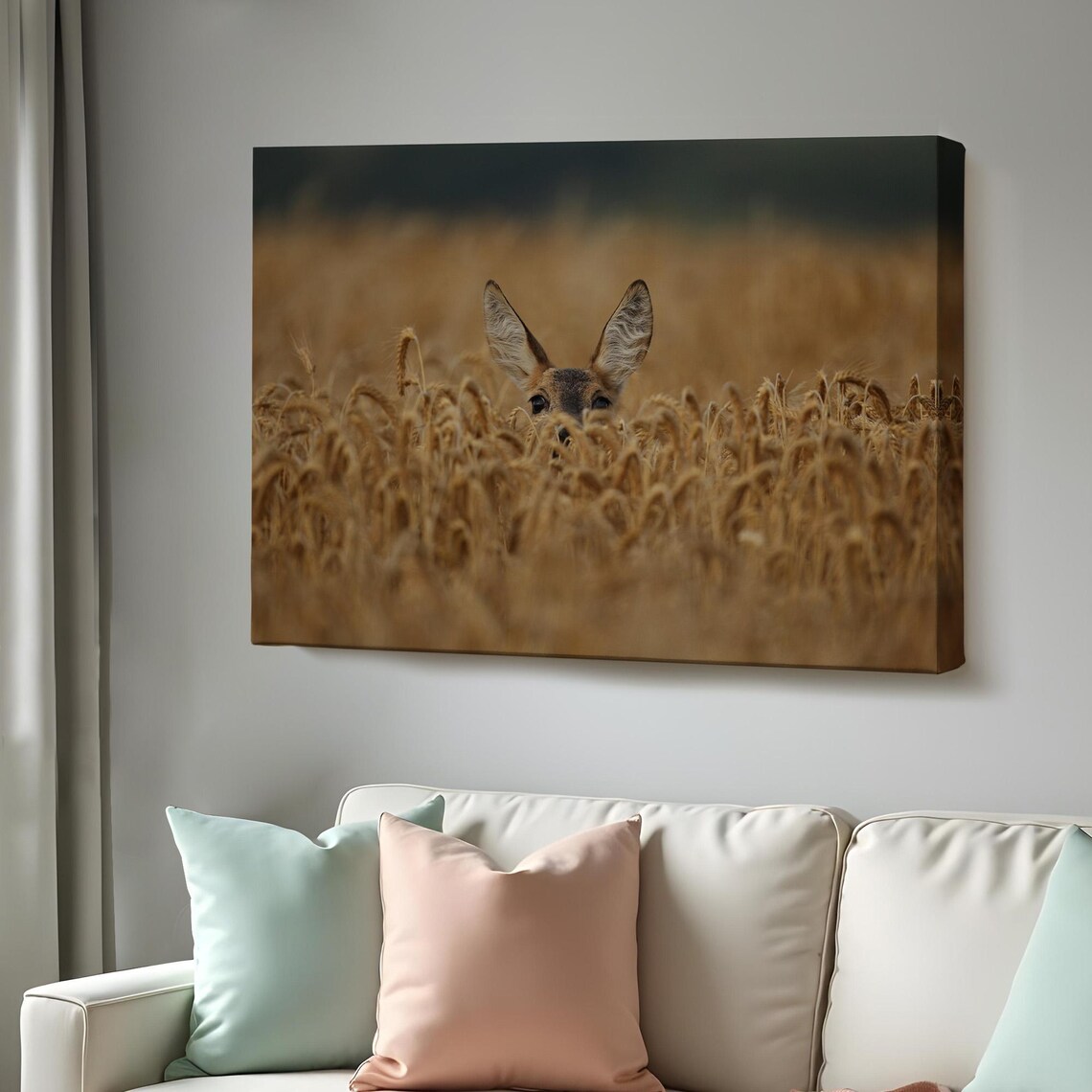 Roe Deer Peeking Out Of Golden Wheat Field Wildlife Photo Poster