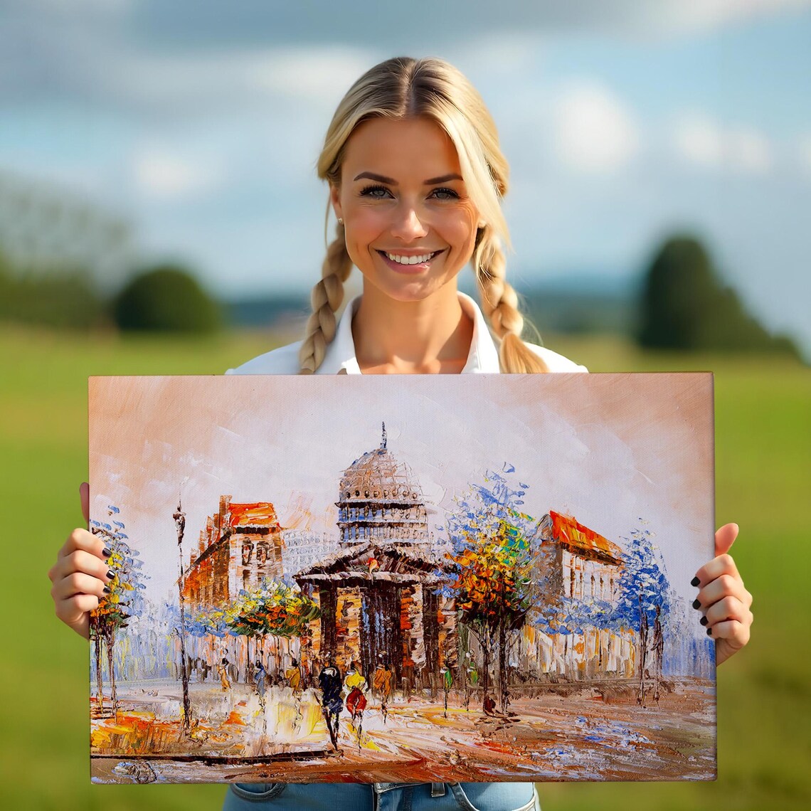Paris Old Street Scene Domed Building Oil Painting Autumn City Poster - Image 5