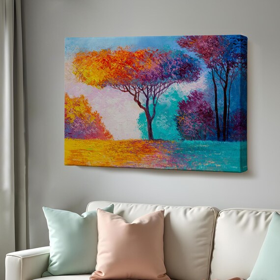Colorful Trees Oil Painting Look Decorative Wall Art Abstract Print Large Wall Art Framed Wall Art