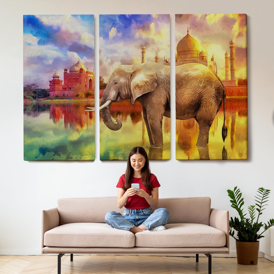 Elephant Taj Mahal India Sunset Watercolor Landmark Art Print - Image 2