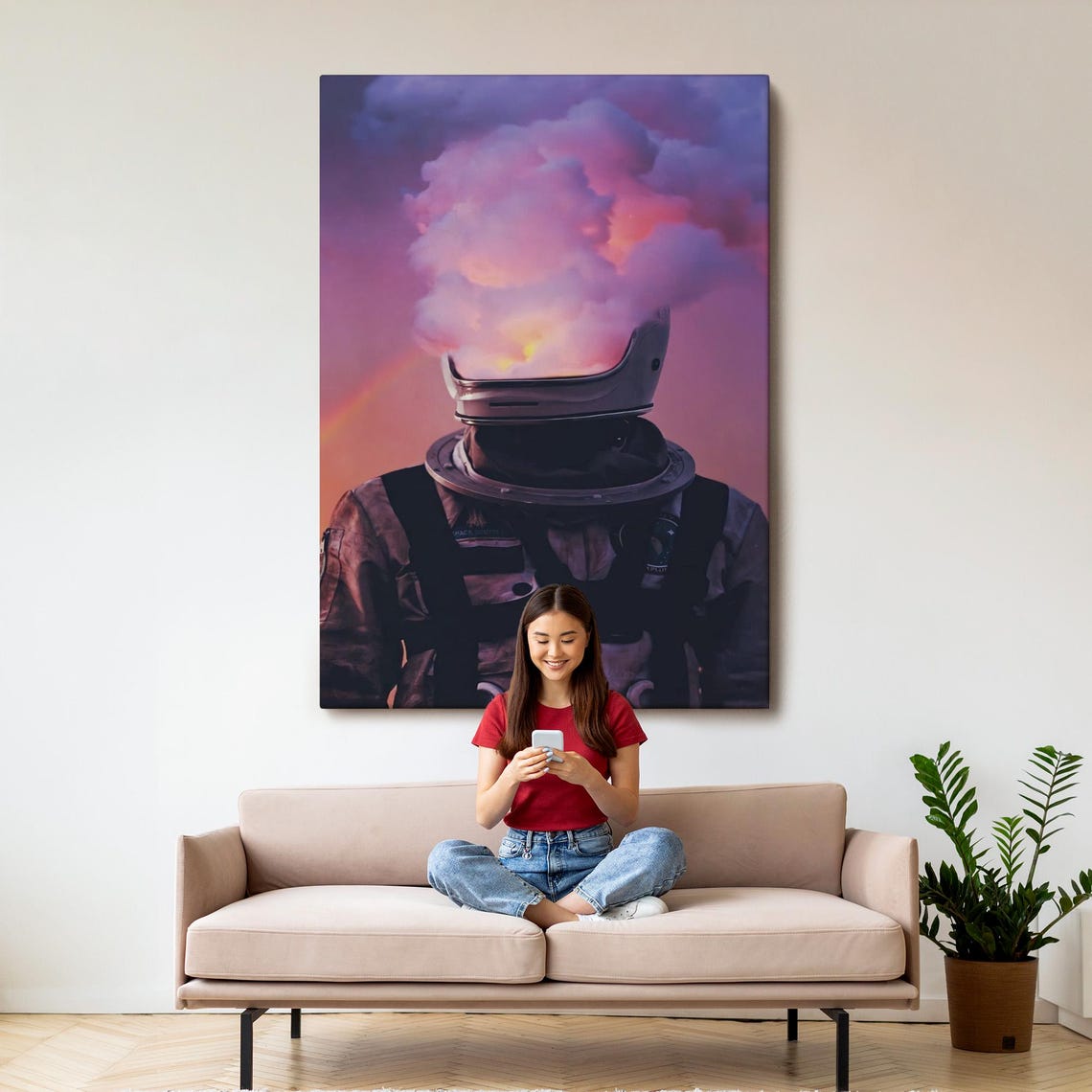 Astronaut Helmet Exploding Sunset Clouds Surreal Space Art Poster - Image 3