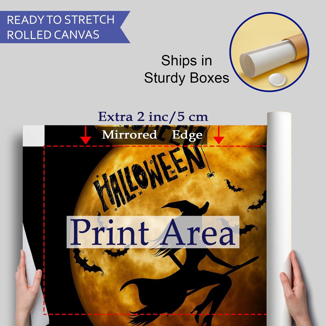 Halloween Witch Flying Broom Full Moon Bats Spooky Night Sky Wall Art Poster - Image 4