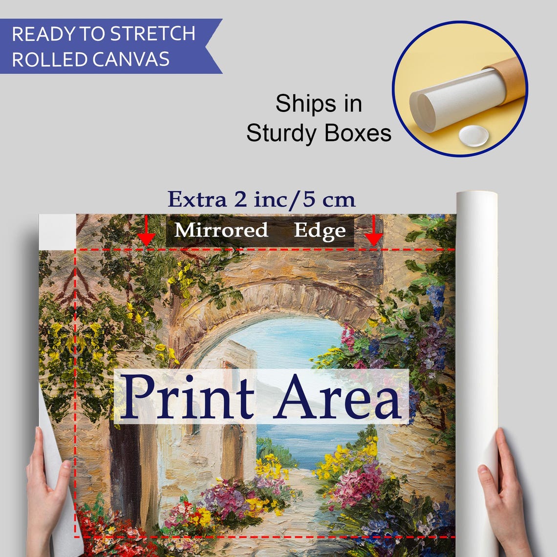 Mediterranean Stone Archway With Flowers Overlooking Sea View Poster - Image 4