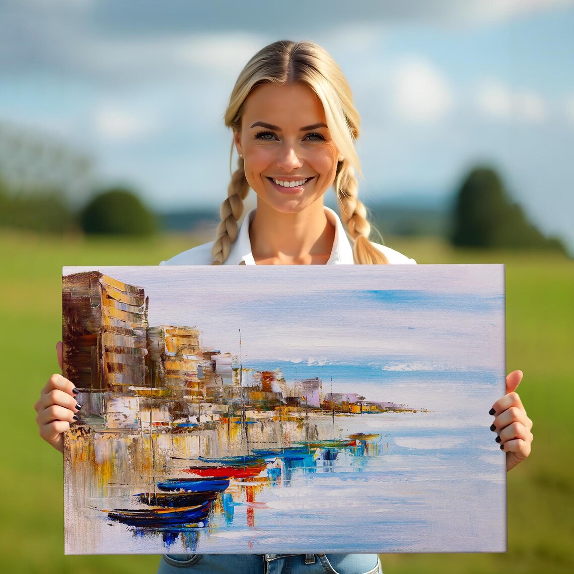 Harbor Boats Colorful Fishing Boats Calm Water Seaside View Poster - Image 5