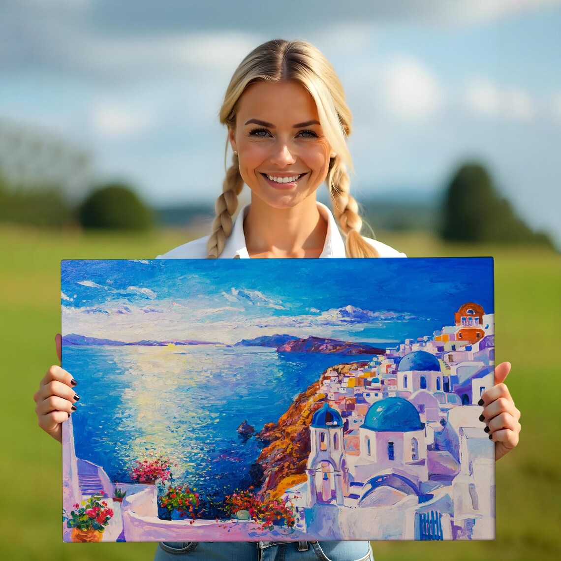 Santorini Greece Oia Blue Domes Caldera Sunset View Travel Art Poster - Image 5