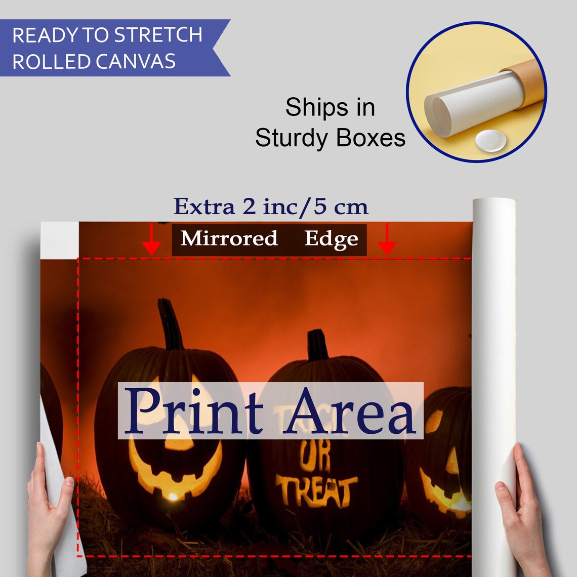 Halloween Trick Or Treat Carved Pumpkins Glowing Night Orange Sky Wall Poster - Image 4