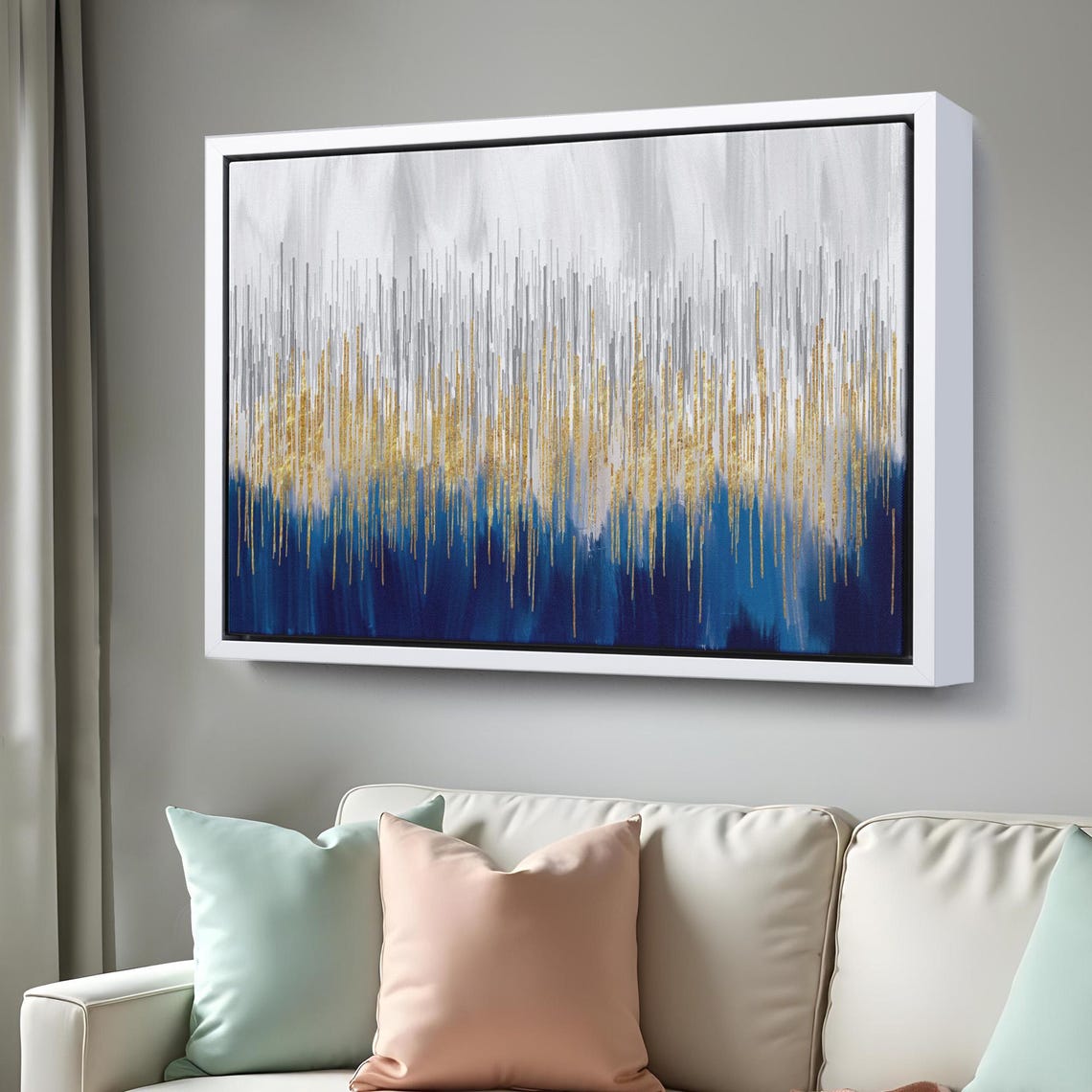 Abstract Navy Blue Gold Gray Drip Modern Minimalist Art Poster - Image 3
