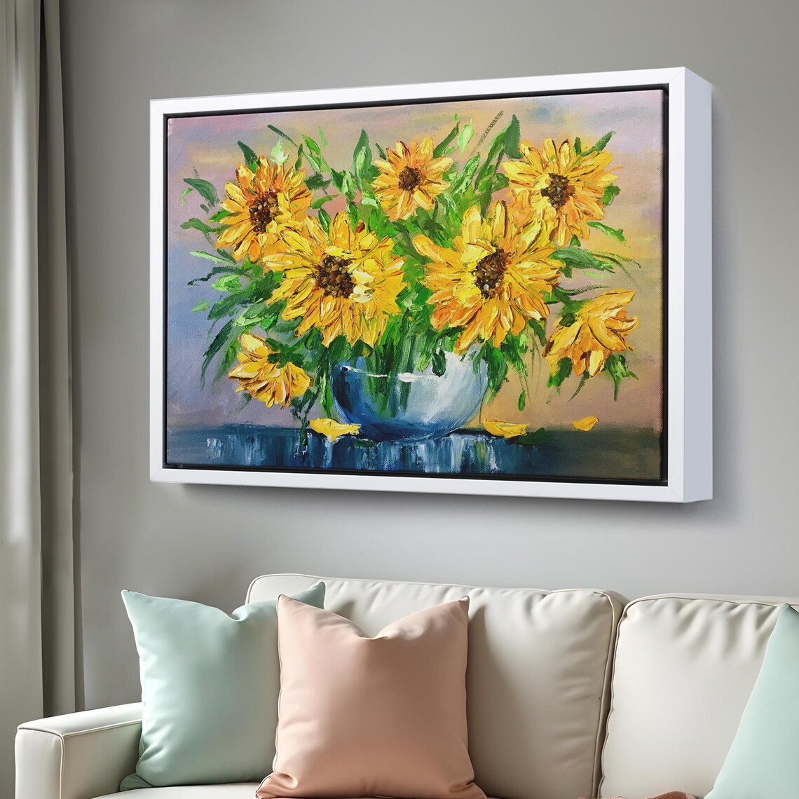 Sunflowers In Blue Glass Vase Bright Yellow Floral Still Life Poster - Image 3