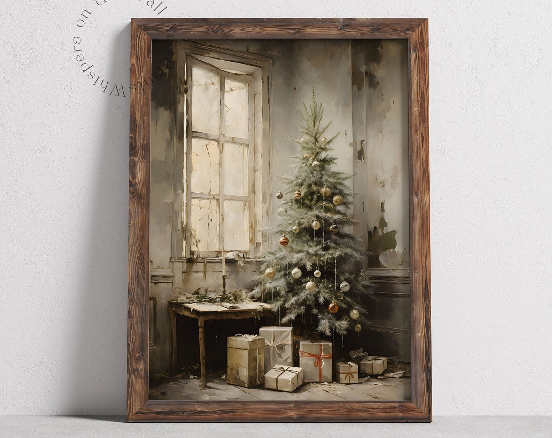 Rustic Christmas Tree by Window Vintage Moody Holiday Wall Poster - Image 6