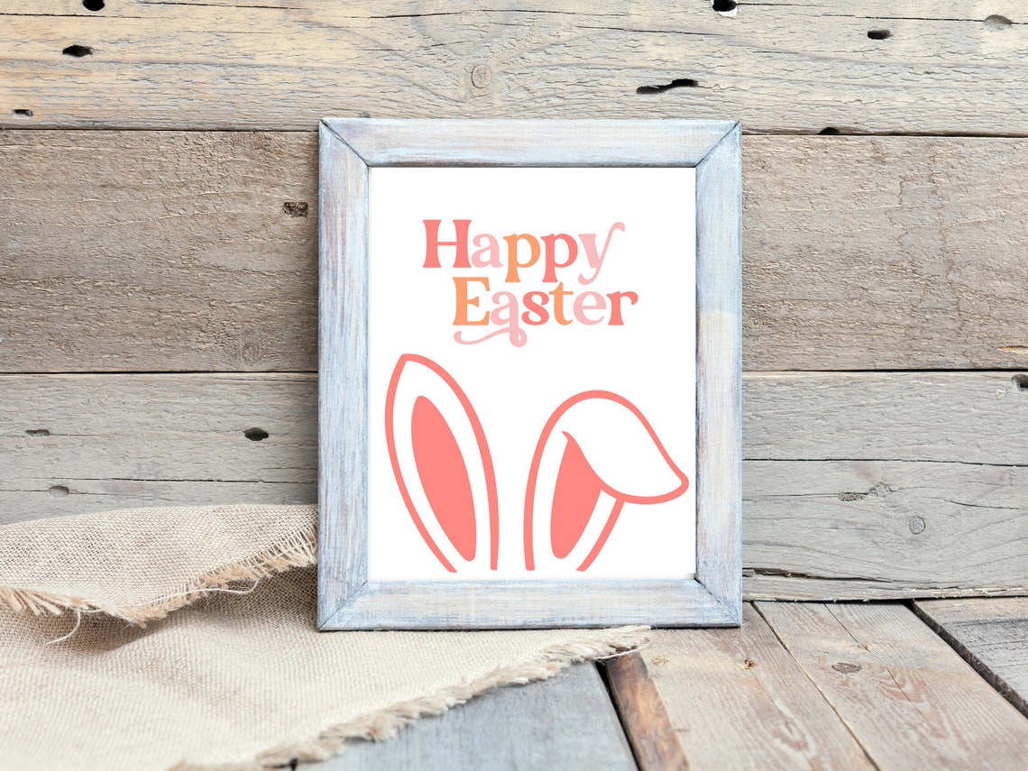Happy Easter Bunny Ears Wall Art Print - Image 2